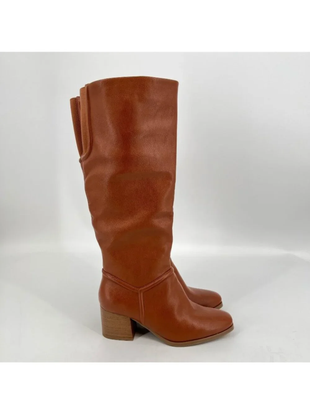 Baretraps Thalia Knee High Boots Brown Size 6M Faux Leather Zipper Block Heel